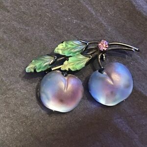 Vintage Blue Purple Cherry Austria Fruit Brooch